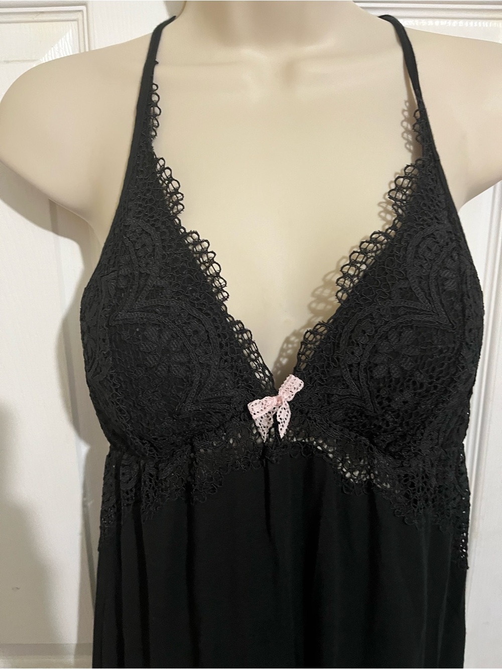 Victoria's Secret Black Lace Nightgown with Pink Bow Accent